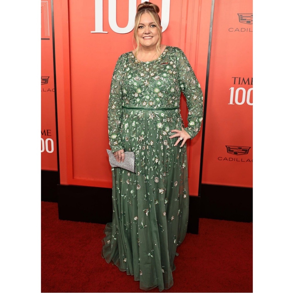 Mac Duggal 5533 Floral Appliqué Long Sleeve Illusion Gown Size NWT Sage
